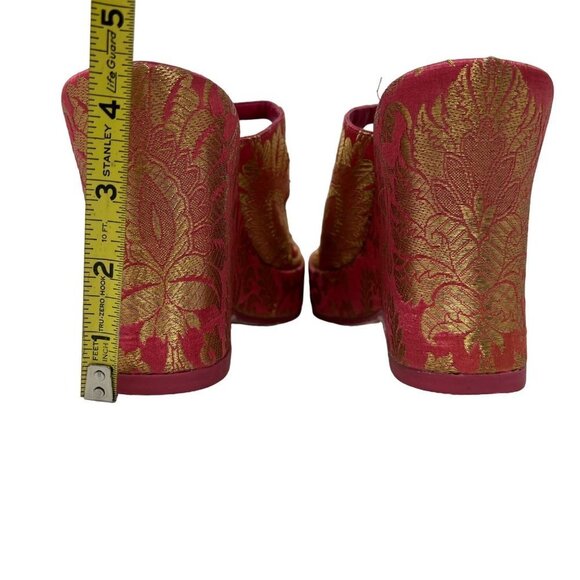 Free People Huffman Pink Gold Brocade Pattern Wedge Sandals - Picture 3 of 8